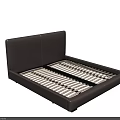 Modern Minimalist Double Bed With Leather Headboard And Wooden Slats Support