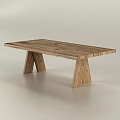 Rustic Wooden Dining Table Featuring Natural Wood Grain And Unique Support Structure 3d model