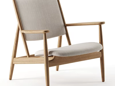 Modern Scandinavian Leisure Chair With Wooden Frame Light Gray Fabric Seat And Backrest 3d model