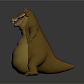 Cute Cartoon Crocodile 3D Model With Happy Expression Brown And Yellow Chubby Body Open Mouth