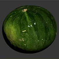 Fresh Green Watermelon With Round Shape And Smooth Rind On Dark Surface