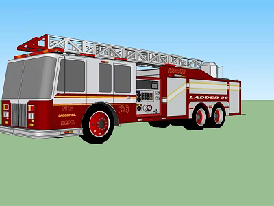 Red Fire Truck With Ladder And Emergency Rescue Equipment Ladder 22 3d model
