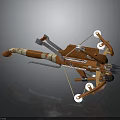 Mechanical Crossbow With Orange And White Wooden And Metal Parts And Red Decorative Flag