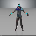 3D Fantasy Character Creature in Blue Silver Armor With Helmet and Standing Pose