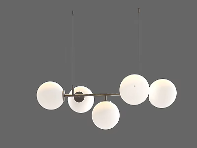 Modern Hanging Chandelier with Five White Spherical Lights and Metal Frame Design 3d model