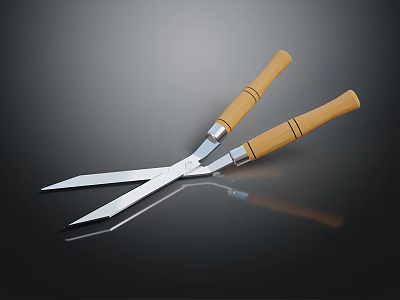 High Quality Metal Scissors With Wooden Handles And Reflection On Black Background 3d model