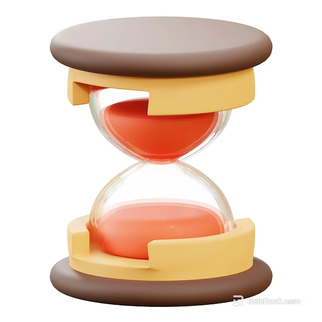 Modern Decorative Hourglass Ornament Set With Brown Top Yellow Frame Red Sand And Transparent Glass 3d model 