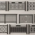 Black Metal Railings with Multiple Stylish Designs Featuring Geometric Patterns and Vertical Bars 3d model