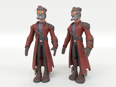 Two Game and Movie Characters Wearing Red Long Coats and Gas Masks in Standing Pose 3d model