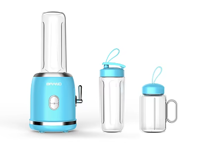 Blue Electric Blender Set With Transparent Portable Cups And Blue Lids For Daily Use 3d model