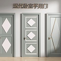 Cream wind flat door paint door bedroom door solid wood door 3d model