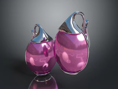 Two Pink Shiny Containers With Metal Lids And Handles For Daily Use 3d model