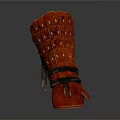 Brown Leather Gauntlets With Braided Patterns And Lace Up Straps For Medieval Weaponry