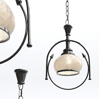 Modern Black Metal Chandelier With Circular Frame And Frosted Glass Shade 3d model
