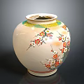 Sculpted Ceramic Vase With Intricate Floral Carvings Red Pink Flowers Green Leaves