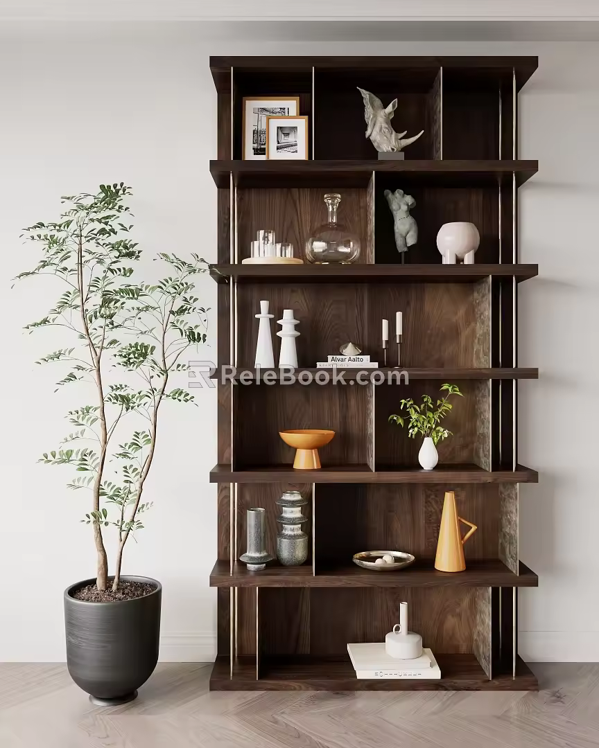 Quiet Solid Wood Color-matching Champagne Gold Bookcase 3d model