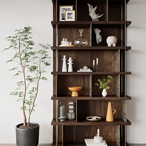 Quiet Solid Wood Color-matching Champagne Gold Bookcase 3d model