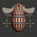 Red And White Striped Airship With Wooden Body Propellers And Wings