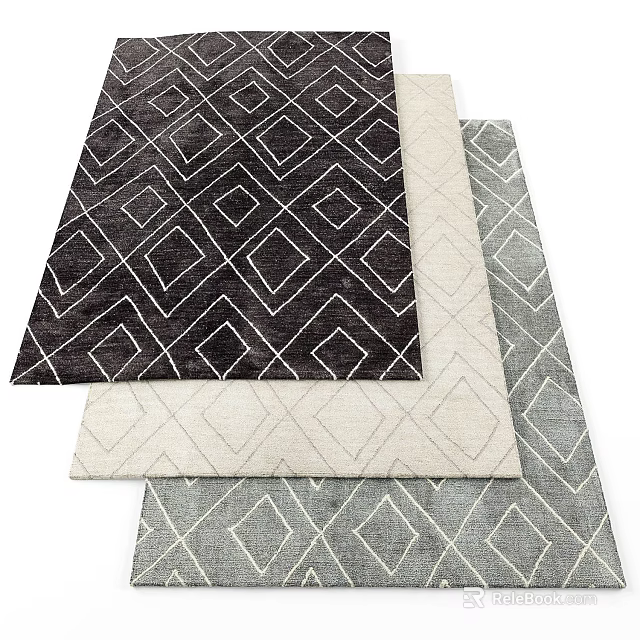 Square Rugs Featuring Geometric Diamond Patterns In Black Beige And Gray Hues 3d model