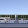 Elegant Modern Entrance Gate Design With Glass Structure And Landscaped Courtyard