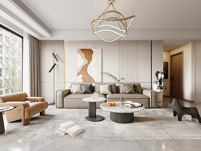 Modern Living Dining Room Interior Design With Sofa Coffee Table Rug And Chandelier 3d model