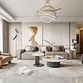 Modern Living Dining Room Interior Design With Sofa Coffee Table Rug And Chandelier