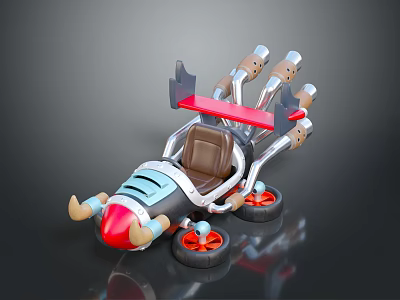 Gray Terrain With Cartoon Toy Car Featuring Multiple Wheels And Jets 3d model