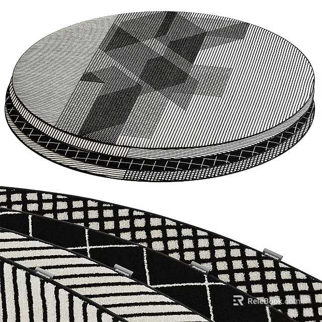 Modern Round Rug With Geometric Patterns And Soft Texture For Stylish Home Decor 3d model 
