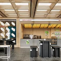 Modern Bubble Tea Shop Interior Design With Wooden Ceiling Counter And Seating Area