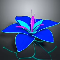 Vibrant Flower With Blue Petals Pink Stamen And Green Reflection On Dark Background