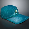 Blue Casual Hat With Cartoon Cat Decoration And Wave Pattern Design 3d model