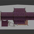 Cartoon Scene Of Traditional Chinese Architecture With Red Roofs Purple Tiles And Curved Eaves