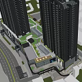 Modern Twin High Rise Residential Landscape with Central Green Area and Urban Design