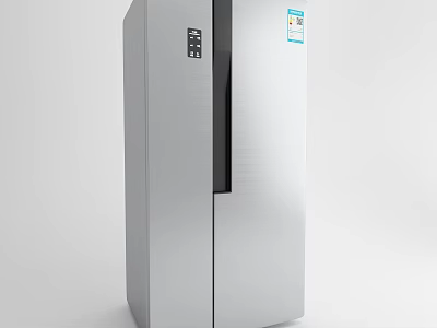Silver Double Door Refrigerator With Stainless Steel Finish And Control Panel 3d model