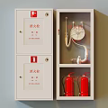 Important Fire Safety Equipment Including Hydrant Cabinets And Red Extinguishers In White Cabinets