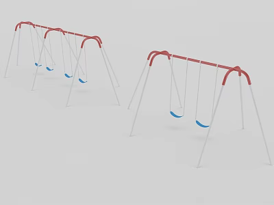 Outdoor Playground Equipment Red Frame Swings With White Supports And Blue Seats 3d model