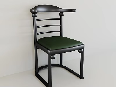 Single Chair With Black Frame Green Cushion Curved Armrest Horizontal Slat Back And Round Balls 3d model