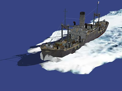 Vintage Warship Sailing In Blue Ocean With White Foamy Waves And Masts 3d model