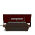 Modern Double Bed Design with Dark Brown Mattress and Maroon Headboard 3d model