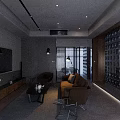Modern Living And Dining Area Interior With Sofa Coffee Table TV Unit And Wine Rack