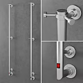 Modern Metal Wall Mounted Pipe Design With Knobs Brackets And Red Indicator Light 3d model