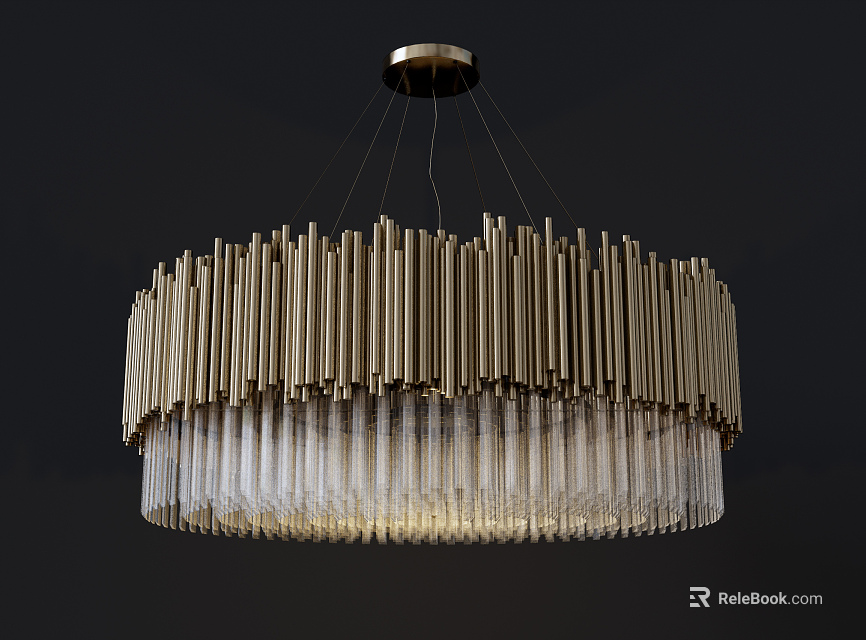 Elegant Modern Circular Chandelier With Metal Vertical Bars And Transparent Glass Design 3d model 