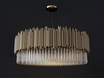 Elegant Modern Circular Chandelier With Metal Vertical Bars And Transparent Glass Design 3d model