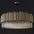 Elegant Modern Circular Chandelier With Metal Vertical Bars And Transparent Glass Design