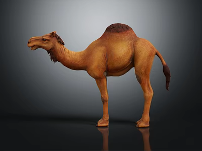 Single Hump Brown Camel Model Sculpture On Dark Reflective Surface 3d model