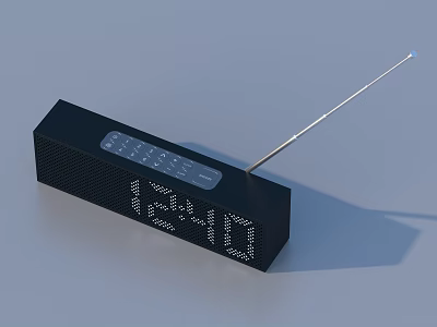Modern Black Digital Alarm Clock Radio With Antenna LED Display And Buttons 3d model