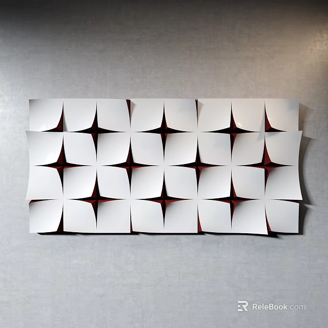 Modern White Geometric Wall Decor With 3D Folded Panels On Gray Wall Surface 3d model