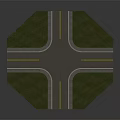 Octagonal Road Intersection With Grass Areas Yellow Traffic Lines And Stop Sign