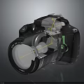 Digital Camera Cross Section View Showing Lens Internal Structure And Electronic Components With Green Indicator 3d model