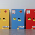 Yellow Blue Red Safety Storage Cabinets With Warning Labels And Flame Symbols